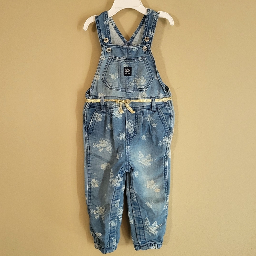 Baby B'gosh Vestbak soft denim floral overalls with gold tie